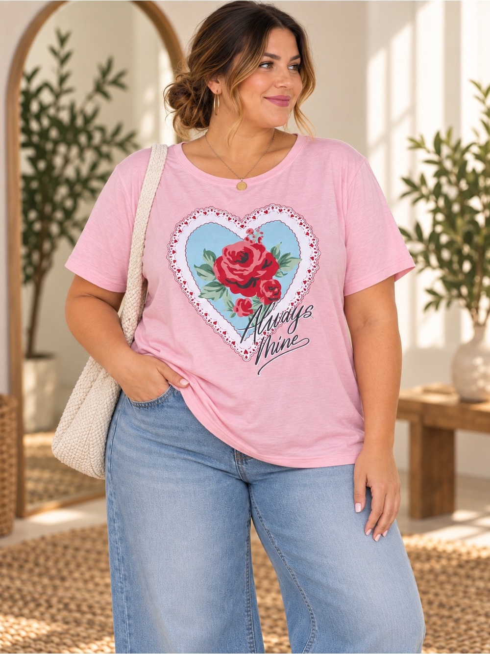 Torrid Always Mine Doily Heart Pink Graphic Tee Size 3 3X NWT #319